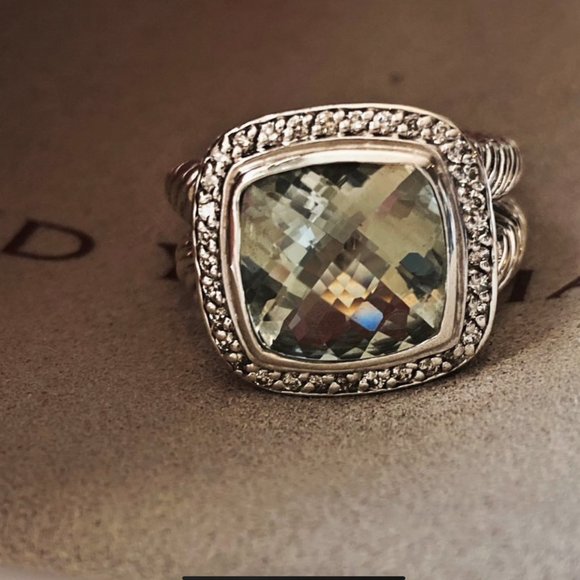 INCLUDES-PAPERWORK David Yurman 11mm Albion Prasiolite & Diamond Ring - Picture 3 of 12